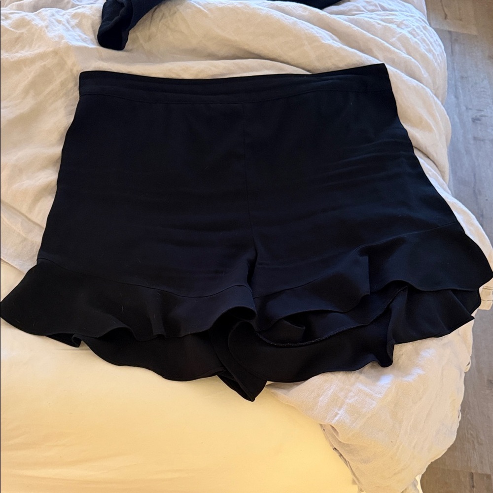 Black Ruffle Hem Shorts - Picture 2 of 5